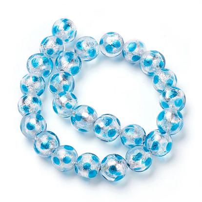 Perles de verre au chalumeau fait main, ronde, motif de points de polka