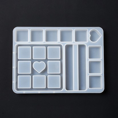 Moules en silicone de cadre photo multi-grille d'amour carré bricolage, moules de résine, pour la fabrication artisanale de résine uv et de résine époxy, rectangle