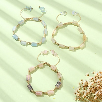 3 pcs 3 ensemble de bracelets de perles tressées en cubes de pierres précieuses naturelles mélangées de style, bracelets réglables en nylon pour femmes