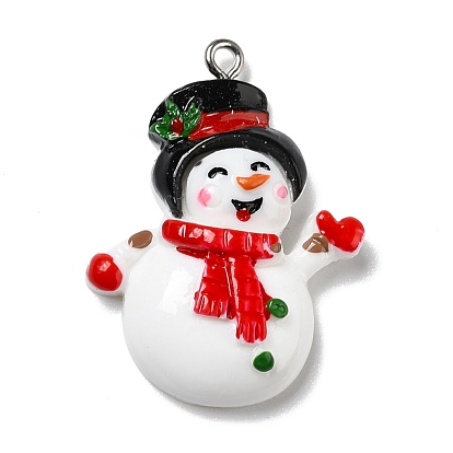 Pendentifs en résine opaque, avec boucles en fer couleur platine, le thème de Noël, bonhomme de neige