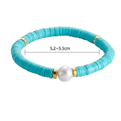 Ensembles de bracelets extensibles et à breloques en perles heishi en pâte polymère, avec des perles rondes en fer plaqué platine