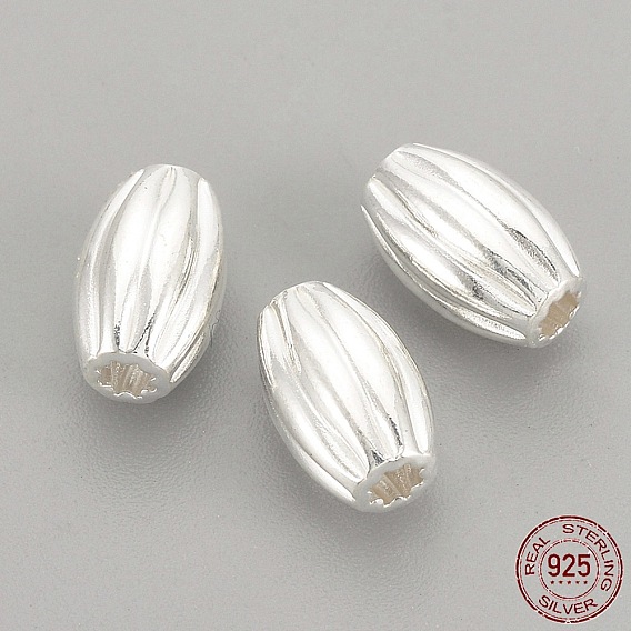 925 Sterling Silver Corrugated Beads, Oval