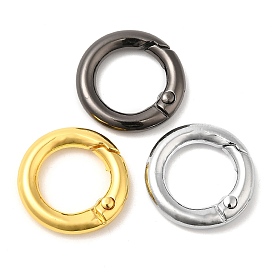 Rack Plating Brass Spring Gate Rings, Round Ring, Lead Free & Cadmium Free, Long-Lasting Plated