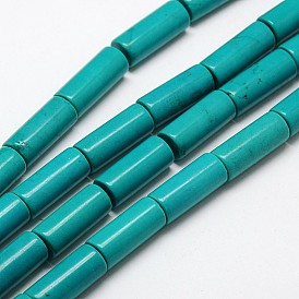 Brins de perles de magnésite naturelle colonne, turquoise, teints et chauffée