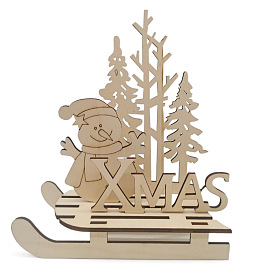 Arbre de noël en bois inachevé avec bonhomme de neige, pour l'artisanat de peinture à la main bricolage, ornement de table de noël