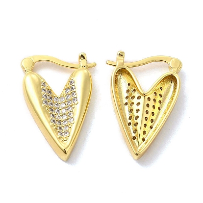 Boucles d'oreilles créoles cœur en zircone cubique transparente, bijoux en laiton pour femmes