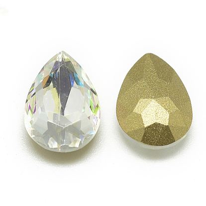 DIY Pointed Back K9 Glass Rhinestone Cabochons, Random Color Back Plated, Faceted, Drop
