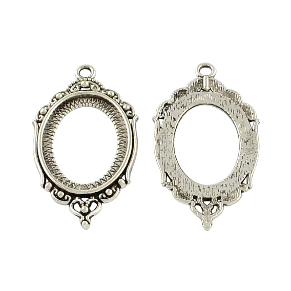 Tibetan Style Zinc Alloy Open Back Pendant Cabochons Settings, Oval, Lead Free & Cadmium Free, 42.6x23.7x3mm, Hole: 2.5mm, Tray: 25x18.5mm, about 147pcs/500g