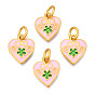 Alloy Enamel Charms, with Jump Rings, Matte Gold Color, Cadmium Free & Lead Free, Heart with Flower