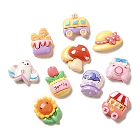 Opaque Cute Resin Decoden Cabochons, Sunflower & Bus & Mushroom, Mixed Shapes