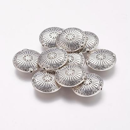 Tibetan Style Alloy Flat Round Carved Wheel Beads, Cadmium Free & Lead Free, 17.5x5mm, Hole: 1.5mm, about 220pcs/1000g