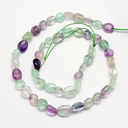 Natural Fluorite Bead Strands, Tumbled Stone, Nuggets, 8~10x8~10mm, Hole: 1mm, about 15.74 inch