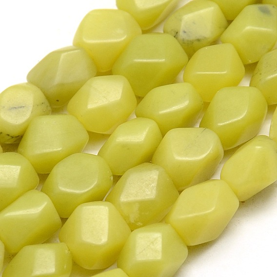 Натурального лимонного нефрита полигонов бисер пряди, 10x7.5~9 мм, отверстие : 1 мм, 37 шт / нитка, 15.3 дюйм