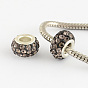Argile polymère note une rondelle en strass perles européennes, avec double noyau en laiton plaqué argent, Perles avec un grand trou   , 12x7mm, Trou: 5mm