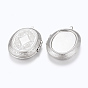 304 Stainless Steel Pendant Cabochon Settings, Locket Pendants, Photo Frame Charms for Necklaces, Oval