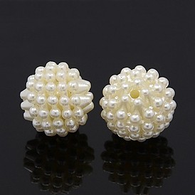 Perles acryliques en nacre d'imitation , ronde, 14mm, trou: 1 mm, environ 450 pièces / livre