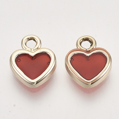 Light Gold Plated Alloy Charms, with Enamel, Heart