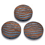 Painted Natural Wood Beads, Laser Engraved Pattern, Flat Round with Zebra-Stripe