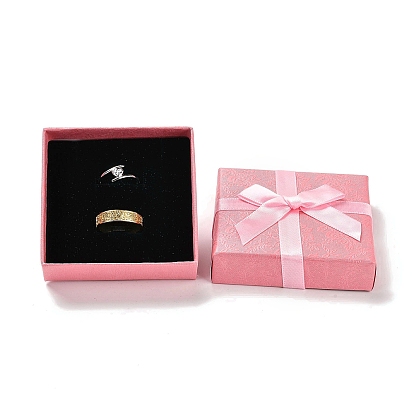 Cajas de embalaje de anillos de pareja de cartón, Estuche de regalo de joyería con esponja en el interior para anillos., cuadrada con bowknot