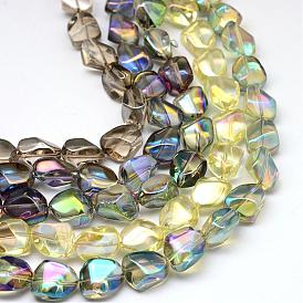 Electroplate Glass Beads Strands, Rainbow Plated, Trapezoid, 15.5x12~12.5x8.5~9mm, Hole: 1.5mm, about 40pcs/strand, 23.2 inch
