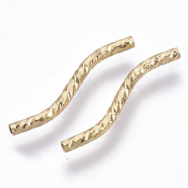 Brass Tube Beads, Curved Tube Noodle Beads, Curved Tube, Nickel Free, Faceted, Real 18K Gold Plated