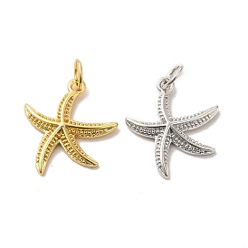 Rack Plating Eco-Friendly Brass Pendants, with Jump Ring, Long-Lasting Plated, Lead Free & Cadmium Free, Starfish Charm