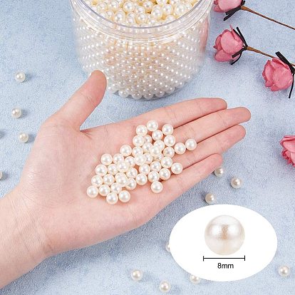 Perlas redondas de perlas de imitación de plástico abs, teñido, sin agujero / sin perforar