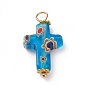 Handmade Millefiori Glass Pendants, with Golden Plated Brass Ball Head pins and Alloy Spacer Beads, Cross