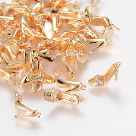 Brass Rhinestone Pendants, Nickel Free, Real 18K Gold Plated, High-Heeled Shoes