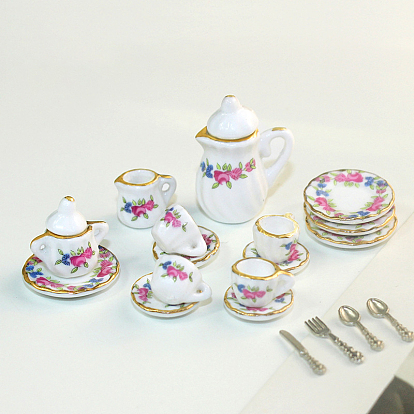 Фарфоровый мини-чайный сервиз, включая чайники 2шт., 5чайные чашки, 8шт посуда, для аксессуаров для кукольного домика, притворяясь опорными украшениями