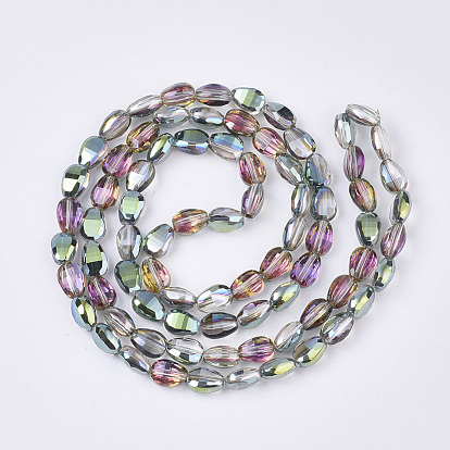 Translucent Electroplate Glass Beads Strands, Half Plated, Faceted, Teardrop