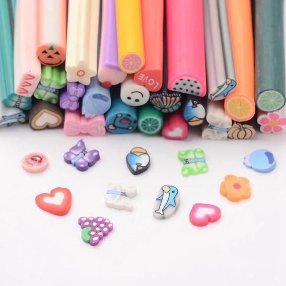 Polymer Clay Nail Art Decoration, Fashion Nail Care, No Hole Tubes, Mixed Shape, Mixed Color, 50 Kinds of Styles, 50x4~6mm