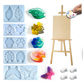 Moldes de cabujones de silicona diy para abrazadera de bloc de dibujo, moldes de resina, mariposa/huella de pata/hoja
