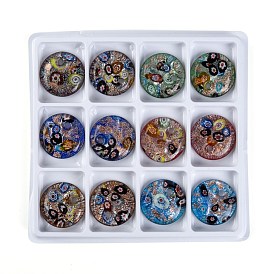 Handmade Silver Foil Lampwork Pendants, with Gold Sand, Flat Round, Mixed Color, 41x10mm, hole: 5mm
