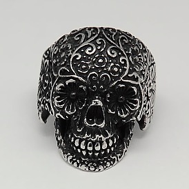 Personnalisé rétro Halloween bijoux crâne de sucre anneaux pour hommes, 304 acier inoxydable de largeur de bande bagues, pour le jour férié des morts au mexique