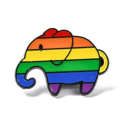 Rainbow Pride Elephant Enamel Pin, Animal Alloy Badge for Backpack Clothing, Electrophoresis Black