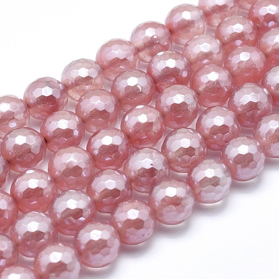 Electroplated Cherry Quartz Glass Beads Strands, Round, Faceted