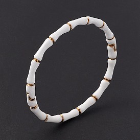 Brazalete con bisagras de bambú de esmalte blanco, chapado de iones (ip) 304 joyas de acero inoxidable para mujer