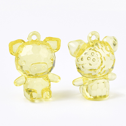 Transparent Acrylic Pendants, Faceted, Cartoon Piggy Charms