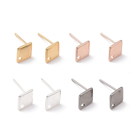 201 Stainless Steel Stud Earring Findings, with Hole and 316 Stainless Steel Pin, Rhombus