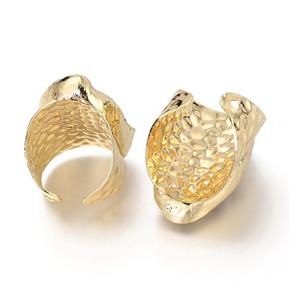 Bagues à large bande en perles de keshi perle baroque naturelle, anneaux de manchette, anneaux ouverts, avec les accessoires en laiton, martelée, nuggets