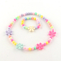 Flower Acrylic Pendant Necklaces and Stretch Bracelets Jewelry Sets, 15.7 inch, 40mm
