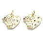 Brass Micro Pave Cubic Zirconia Pendants, Nickel Free, with Jump Rings, for Mother's Day, Heart with Girl, Colorful