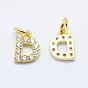 Brass Micro Pave Grade AAA Cubic Zirconia Charms, Letter D, Cadmium Free & Nickel Free & Lead Free