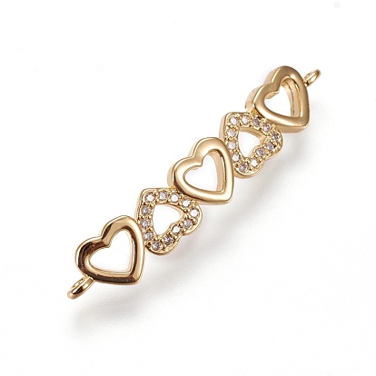 Brass Micro Pave Cubic Zirconia Links, Heart
