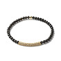 Bracelet extensible en perles rondes d'obsidienne naturelle de puissance énergétique pour hommes femmes, bracelet en perles de zircone cubique micro pavé en laiton à tube incurvé