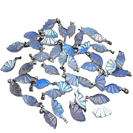 Подвески из натурального синего лунного камня, подвески-крылья с серебряным покрытием 925 защелки из стерлинговой стали на дужках