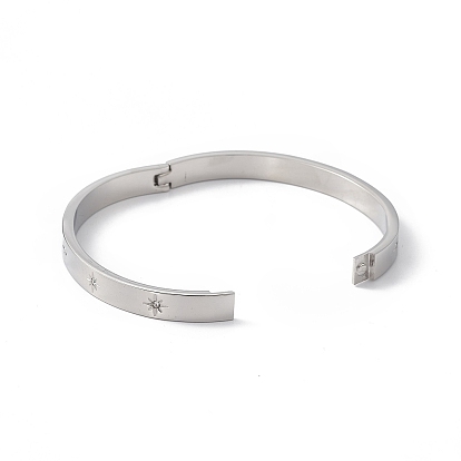 Bracelet jonc à charnière étoile strass cristal, 304 bijoux en acier inoxydable pour femmes