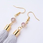 Ice Silk Thread Tassel Dangle Earrings, with Glass Beads and Brass Earring Hooks, Golden