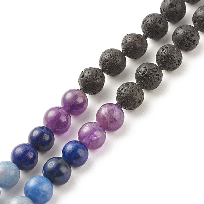 7 collier bouddhiste chakra, Collier de perles rondes en pierres précieuses mélangées naturelles et synthétiques avec lotus en alliage et gros pompon pour femme